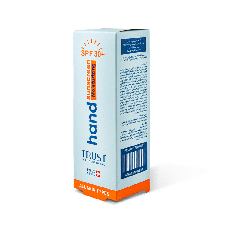 دست لطیف و جوان با کرم تخصصی ضد آفتاب trust و حجم 60 میل وspf 30