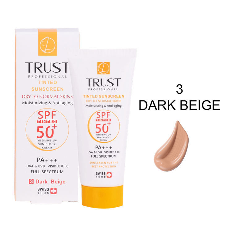 کیفیت و خرید با اطمینان کرم ضد آفتاب رنگی مناسب پوست خشک تا نرمال trust با spf50و حجم 40میل